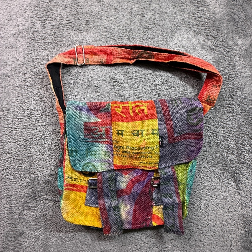 Silly Yeti Nepal Boho Hippie Shoulder Bag Jute Upcycled Colorful Festival